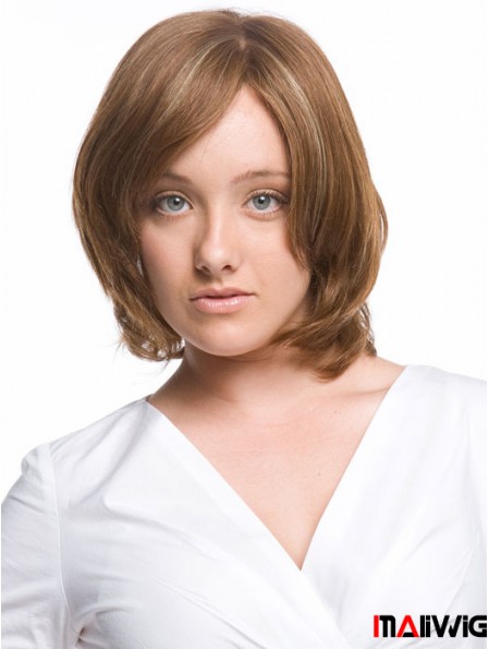 Monofilament Wavy Without Bangs Chin Length 12 inch Durable Human Hair Wigs