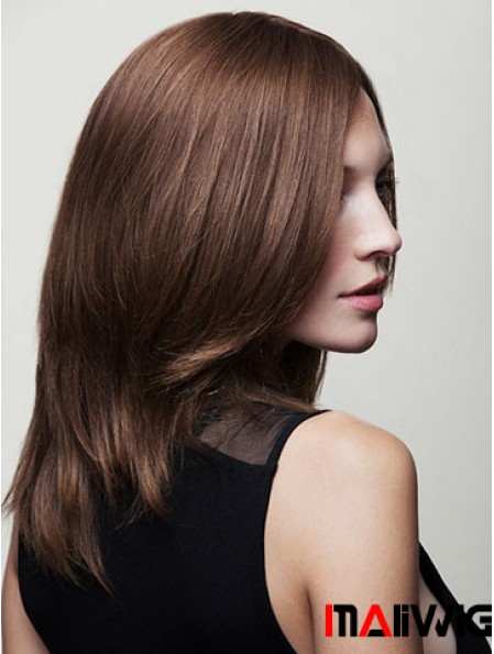 Layered Long Brown Wavy 16 inch Affordable Human Hair Wigs