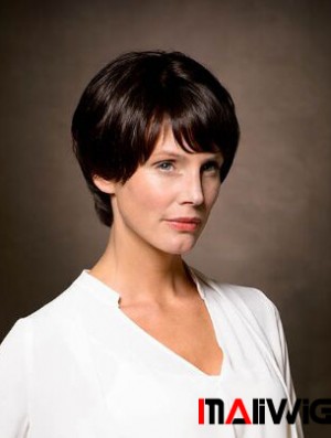 100% Hand-tied Remy Human Hair 8 inch Short Straight Brown Layered Wigs For Women With Cancer