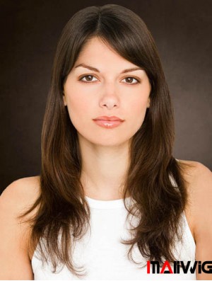 Monofilament Remy Human Hair 16 inch Long Straight Brown Without Bangs Hair For Cancer