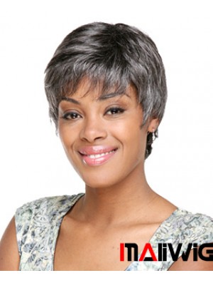 Durable Synthetic Modern Short Wavy Grey Wigs