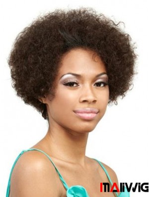 Human Hair Front Lace Wig Short Length Curly Style Brown Color