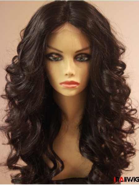 18 inch Long Brown Wavy Human Hair Lace African American Wigs