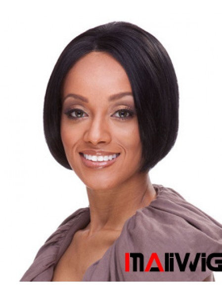 Indian Remy Bobs Short Black Straight Front Lace Wigs UK Human Hair