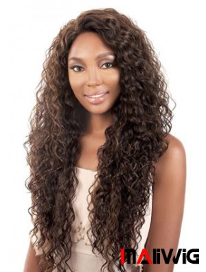 Long Brown Kinky Without Bangs Durable African American Wigs