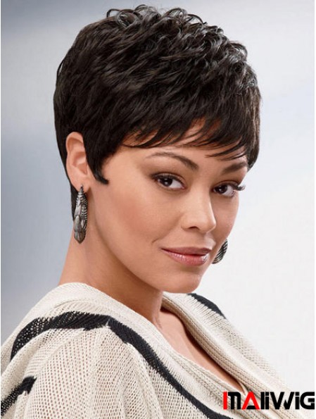 Brown Cropped Synthetic Wavy Capless Wigs For African American
