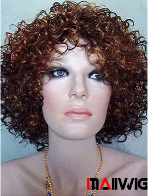 Kinky Layered Chin Length High Quality Auburn Synthetic Wigs