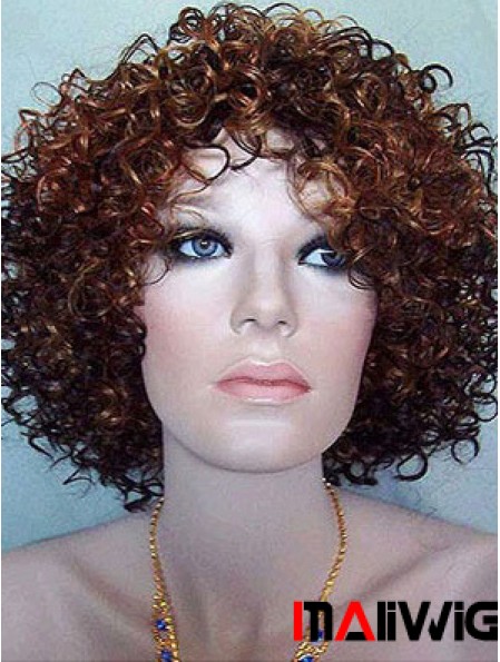 Kinky Layered Chin Length High Quality Auburn Synthetic Wigs