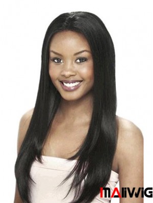 Without Bangs Designed Yaki Black Long Human Hair Lace Front Wigs