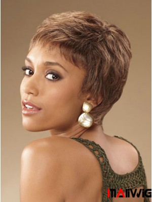 Cropped Brown Curly Boycuts Suitable African American Wigs