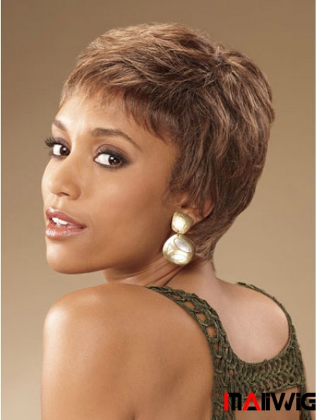 Cropped Brown Curly Boycuts Suitable African American Wigs