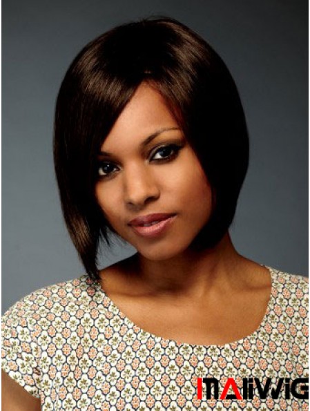 Chin Length Brown Straight Bobs Flexibility African American Wigs