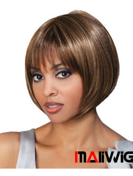 Chin Length Brown Straight Bobs Top African American Wigs