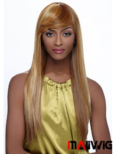 Long Blonde Straight With Bangs Fashionable African American Wigs