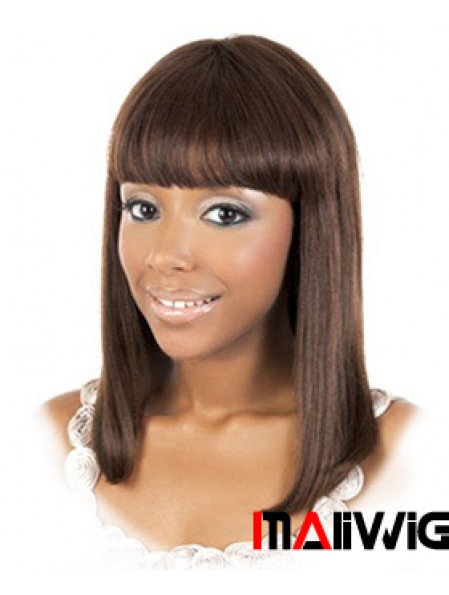 Shoulder Length Brown Straight With Bangs Amazing African American Wigs