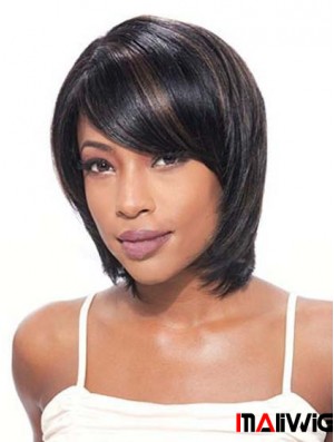 Bobs Beautiful Straight Black Chin Length Human Hair Lace Front Wigs