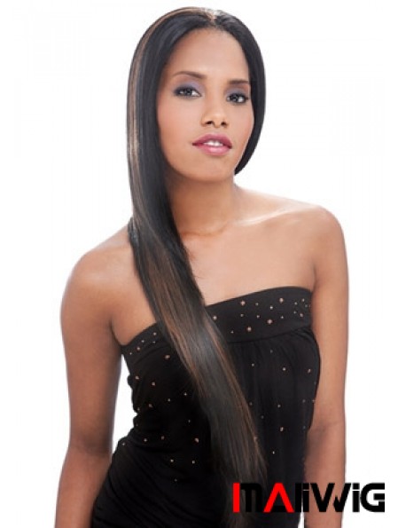 Long Brown Yaki Without Bangs Convenient African American Wigs