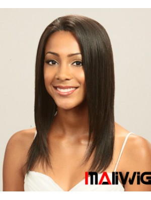Without Bangs Perfect Straight Brown Long Human Hair Lace Front Wigs