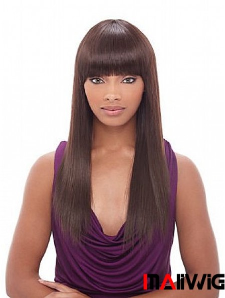 Long Auburn Yaki With Bangs Convenient African American Wigs