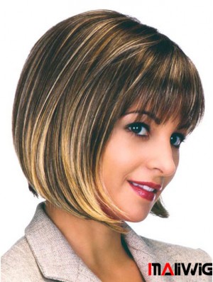 Capless Chin Length Straight Brown Flexibility Bob Wigs