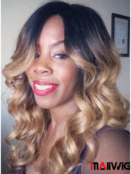 Convenient Ombre/2 Tone Long Wavy Without Bangs 20 inch Human Lace Wigs