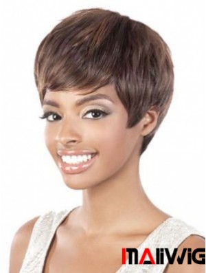 Short Brown Straight Layered Style African American Wigs