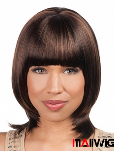 Sleek Chin Length Yaki 16 inch Synthetic Glueless Lace Front Wigs