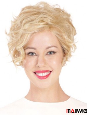 Synthetic Flexibility Cropped Blonde Curly Monofilament Wigs