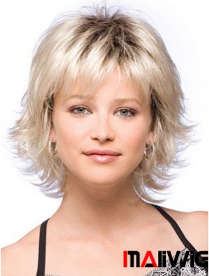 Durable Synthetic Hair Wigs Chin Length Blonde Color With Capless