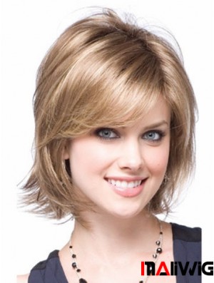 Synthetic With Capless Chin Length Blonde Color Layered Cut