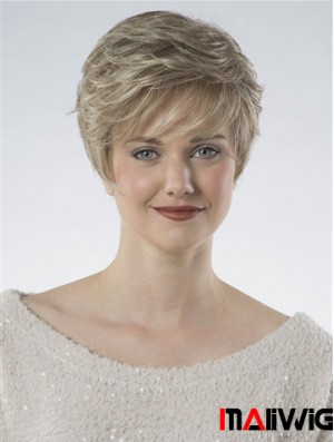 100% Hand-tied Cropped Blonde Wavy Fashion Classic Wigs