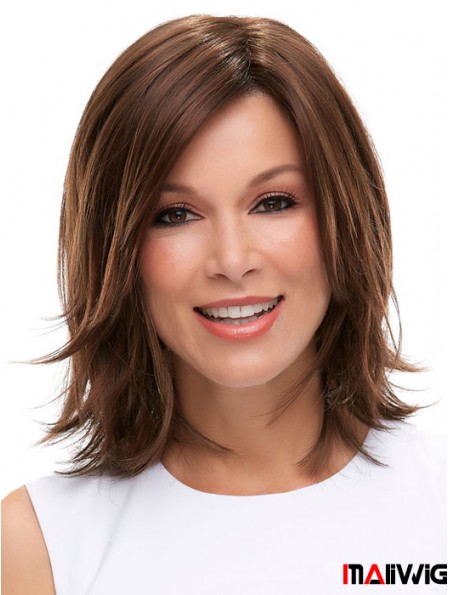 Brown Shoulder Length Straight Layered 12 inch Ideal Medium Wigs