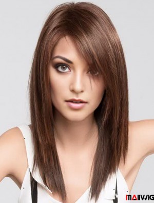Brown 16 inch With Bangs Long Trendy Monofilament Wigs