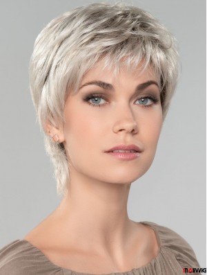 Light Weight Straight Short 8 inch Capless Affordable Grey Wigs