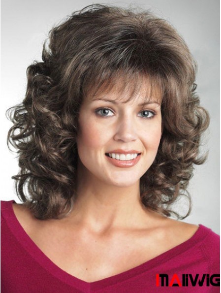 Durable Wigs For The Elderly Lady Curly Style Shoulder Length Wigs Canada