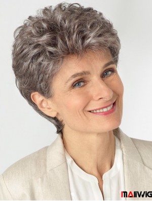 Durable Synthetic Curly Monofilament Curly Style Grey Cut Short Length