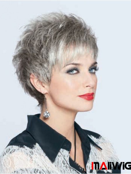 Synthetic Top Cropped Straight Grey Wigs