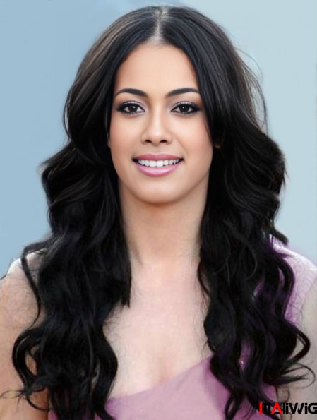 Long Wavy Without Bangs Black Good 100% Hand-tied Wigs Long Wavy Without Bangs Black Good 100% Hand-tied Wigs