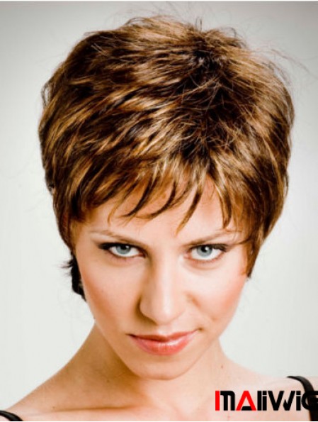 Boycuts Cropped Capless Auburn Wavy Synthetics Wigs