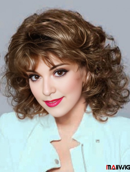 No-Fuss Brown Shoulder Length Curly With Bangs Lace Front Wigs No-Fuss Brown Shoulder Length Curly With Bangs Lace Front Wigs
