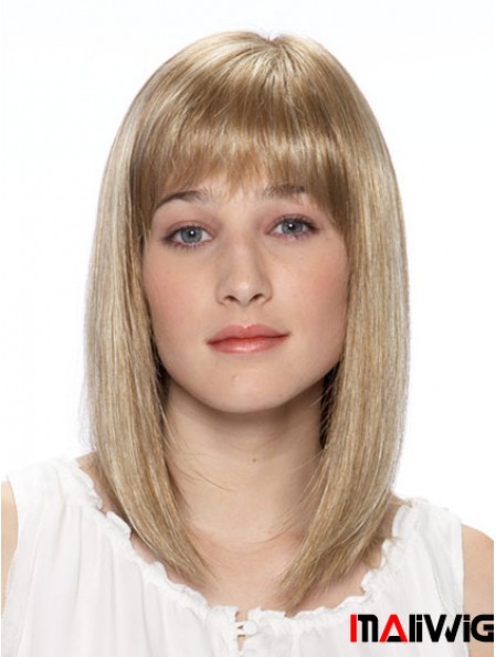 14 inch Blonde Straight Bobs Shoulder Synthetic Lace Front Wig