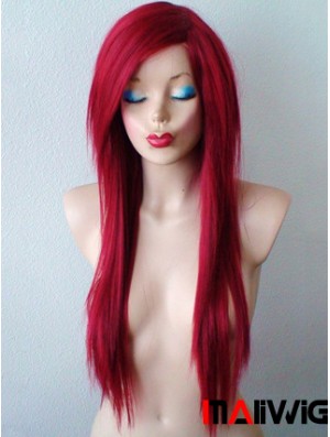 Red Synthetic Lace Wigs UK Red Color Straight Style With Bangs