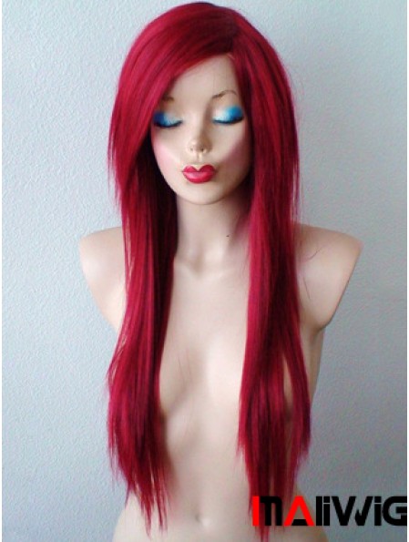 Red Synthetic Lace Wigs UK Red Color Straight Style With Bangs