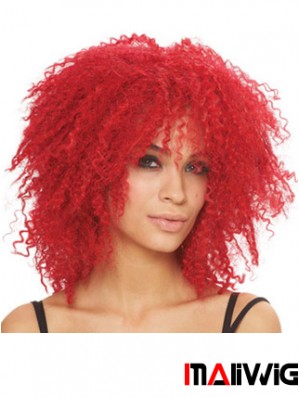 Kinky With Bangs Shoulder Length Red Style Lace Front Wigs