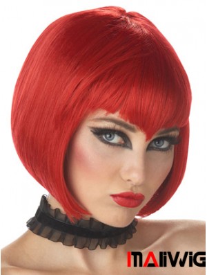 Straight Bobs Chin Length Red High Quality Lace Front Wigs