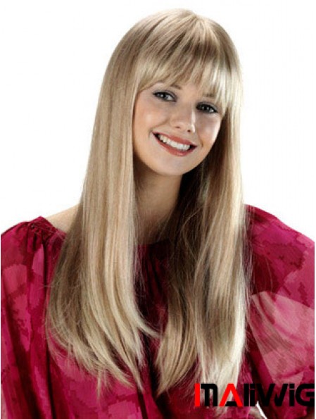 Long With Bangs Straight Blonde Fabulous Synthetic Wigs
