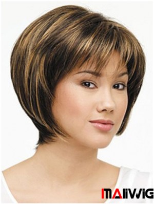 Lace Front Chin Length Straight Brown Designed Bob Wigs