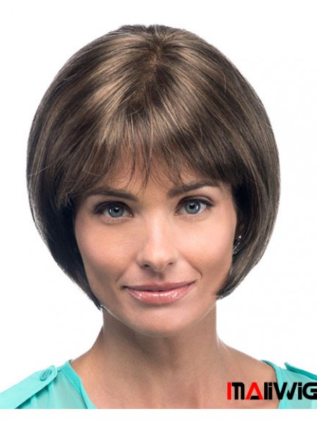 Chin Length Straight Bobs Brown Fashion 100% Hand-tied Wigs