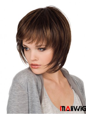 Brown Chin Length Straight With Bangs 10 inch Natural Medium Wigs