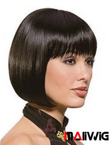 Chin Length Bobs Straight Black Sassy Synthetic Wigs